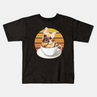 French bulldog lovers, sweet frenchie on coffee cup and sunset Kids T-Shirt